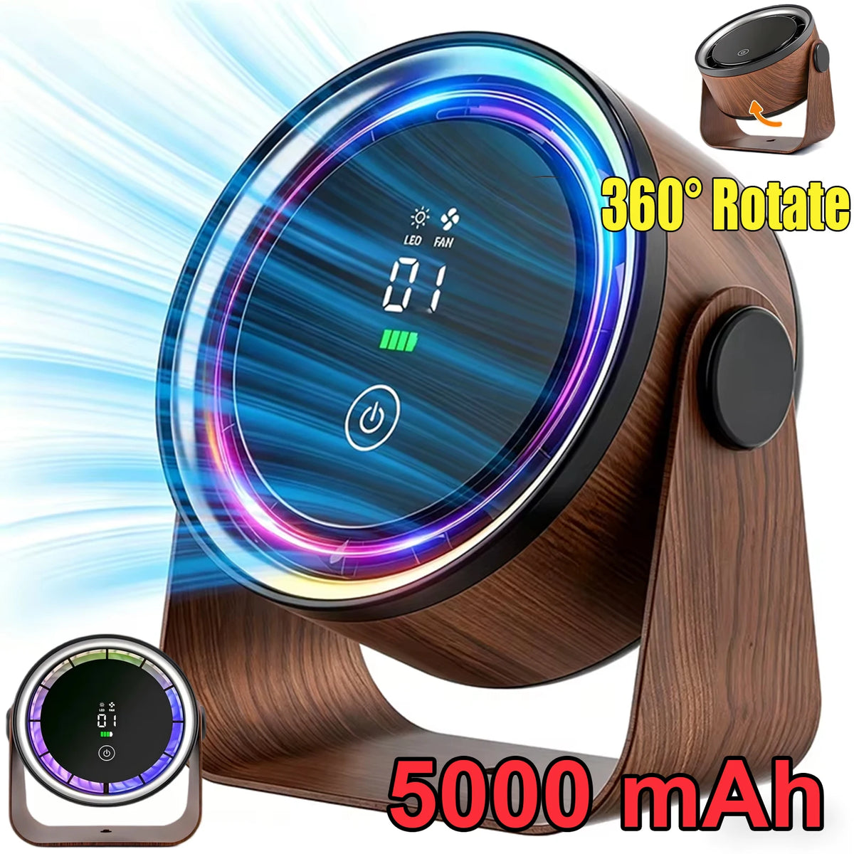 Rechargeable Desktop Fan Mini Table Fan - 5000 mAh