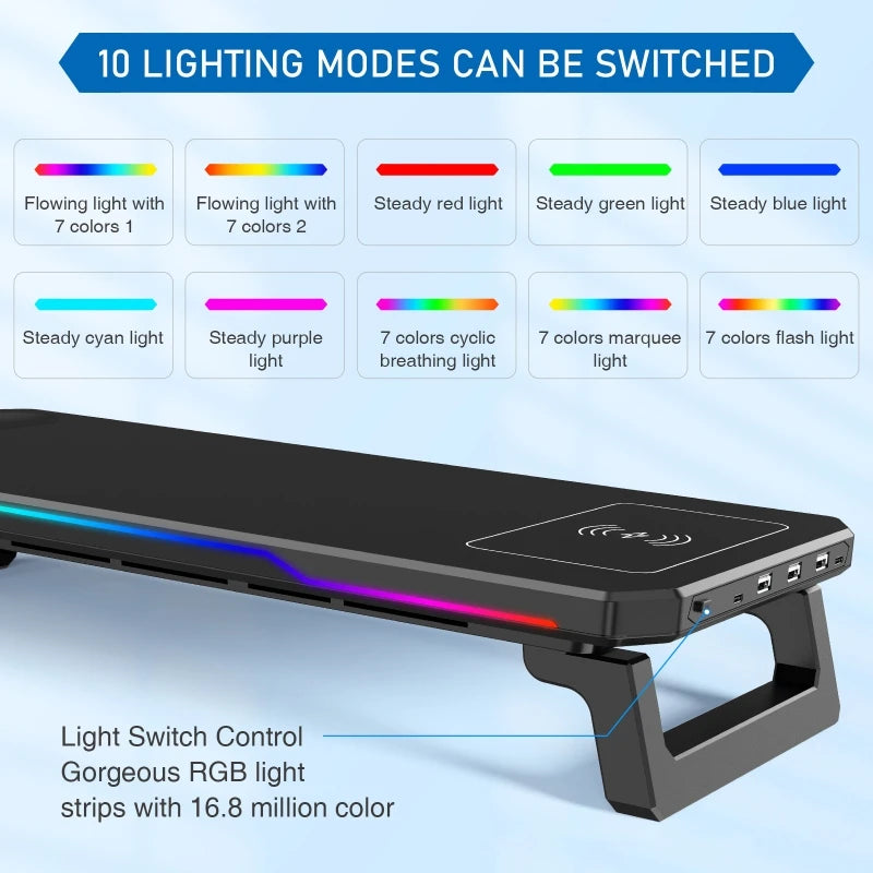 Wireless Charging Computer Stand with RGB Light Monitor Stand