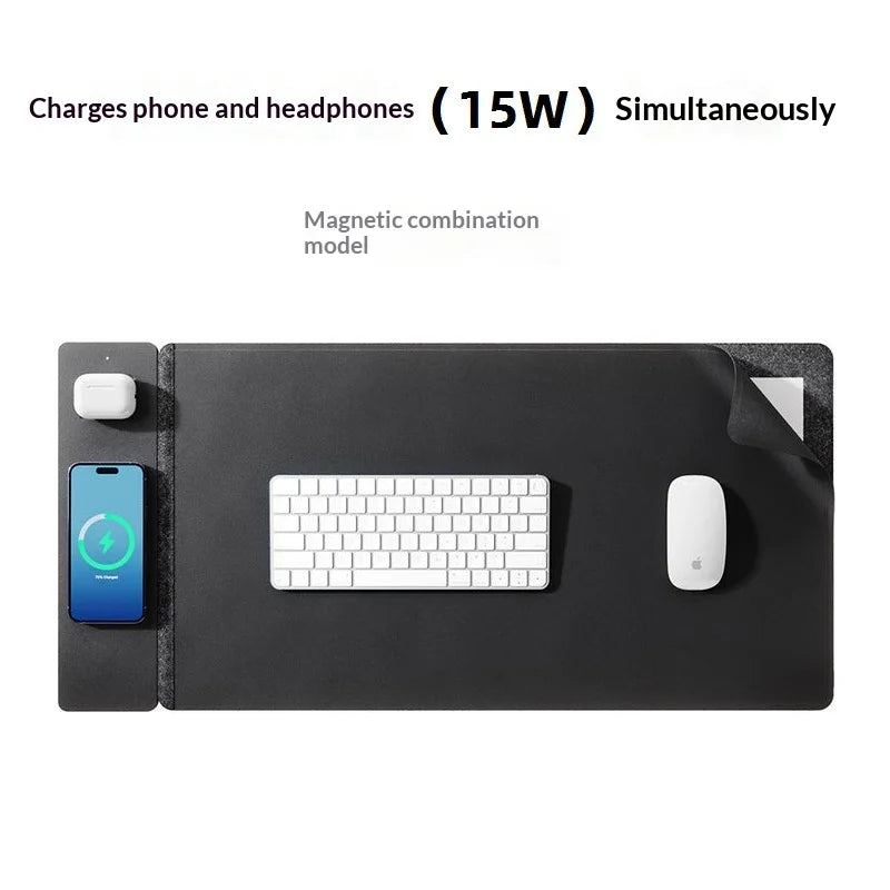 Desk Mat with 3-in-1 Wireless Charging Mouse Pad