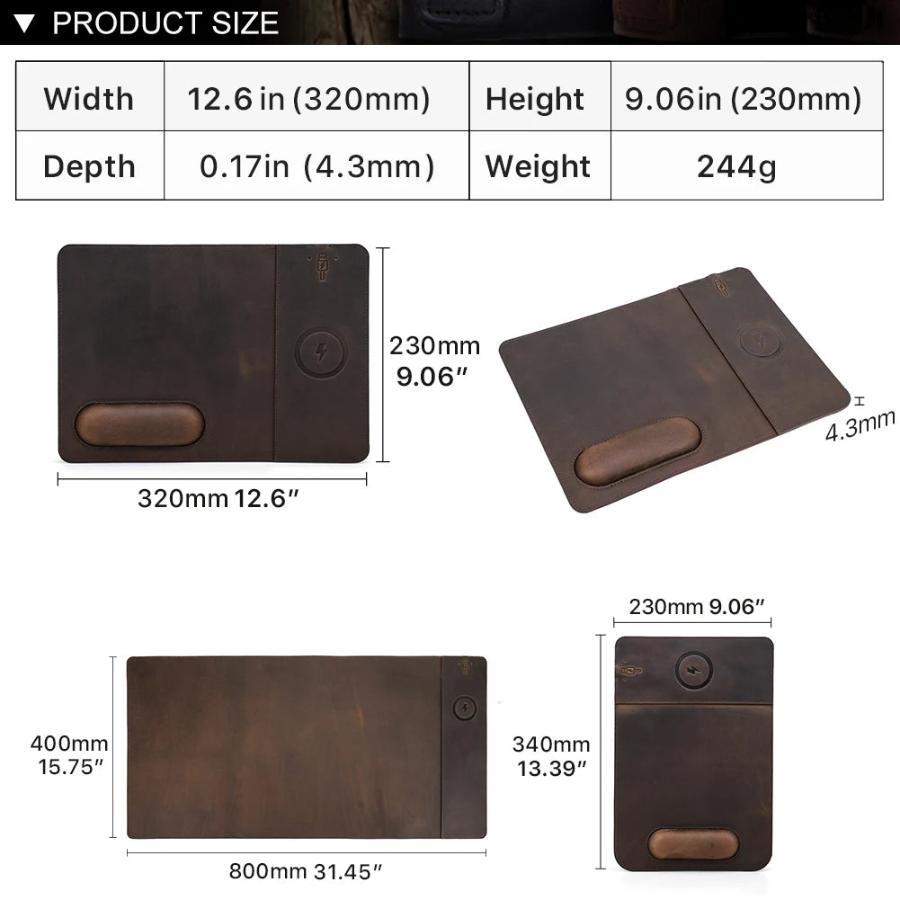 Genuine Leather Charging Mouse Mat