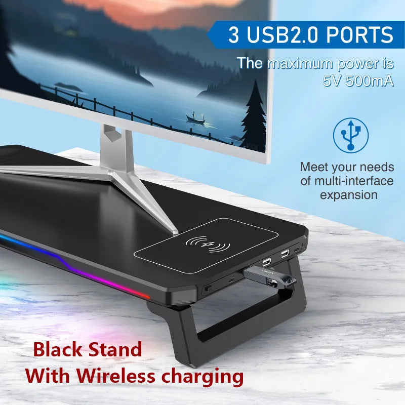 Wireless Charging Computer Stand with RGB Light Monitor Stand