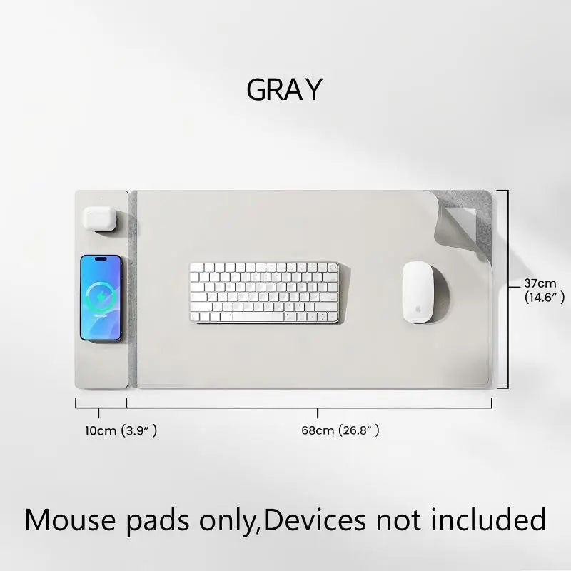 Desk Mat with 3-in-1 Wireless Charging Mouse Pad
