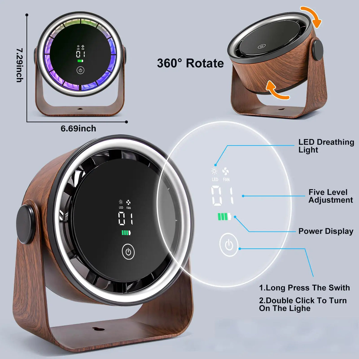 Rechargeable Desktop Fan Mini Table Fan - 5000 mAh