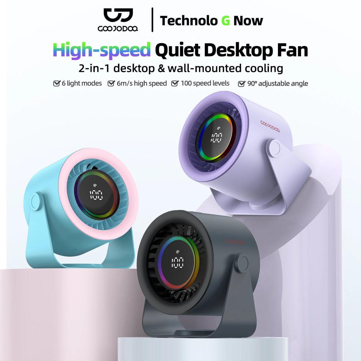 Powerful Rechargeable Turbo Fan – 100-Speed Portable Cooling Fan with LED Light