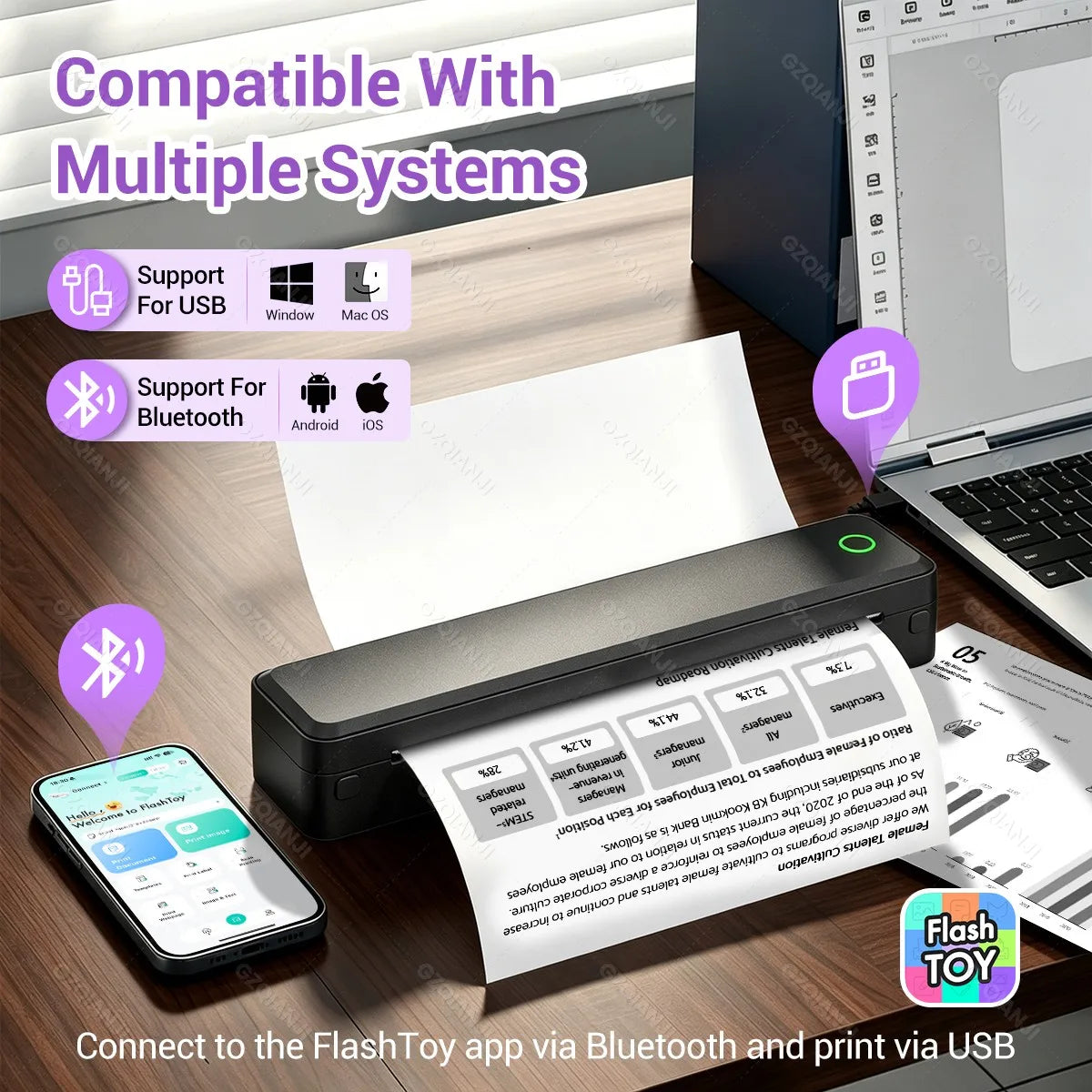 Bluetooth Inkless Portable A4 Thermal Printer