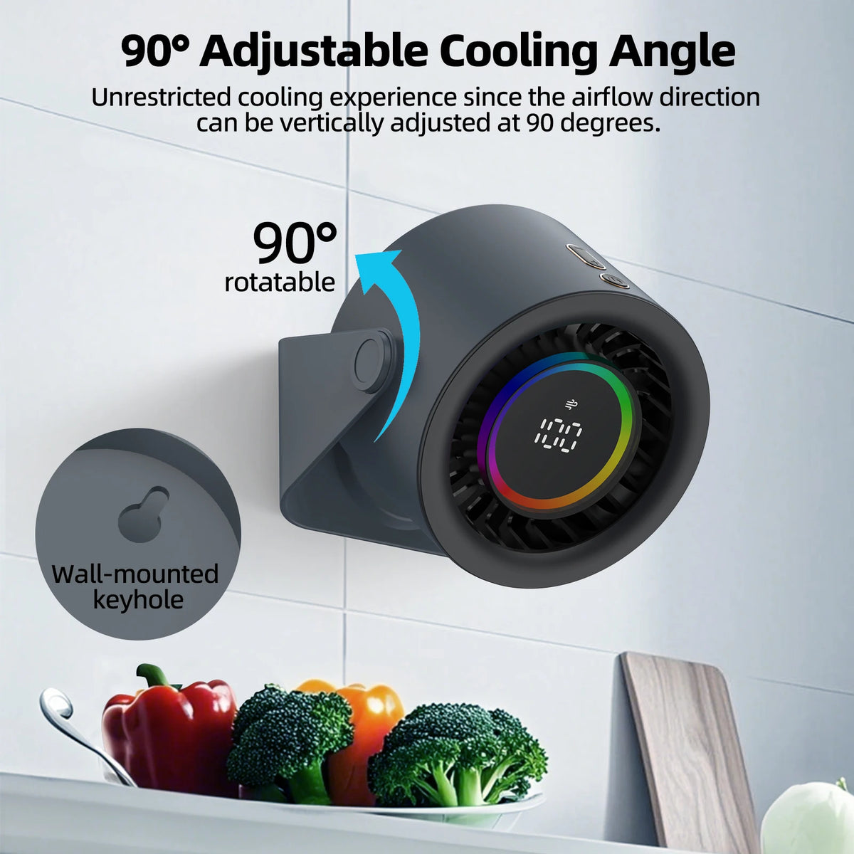 Powerful Rechargeable Turbo Fan – 100-Speed Portable Cooling Fan with LED Light