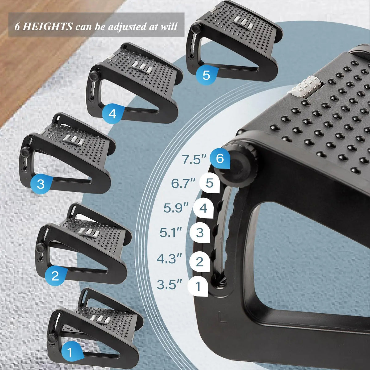 Under Desk Footrest Ergonomic Foot Stool with Massage Rollers