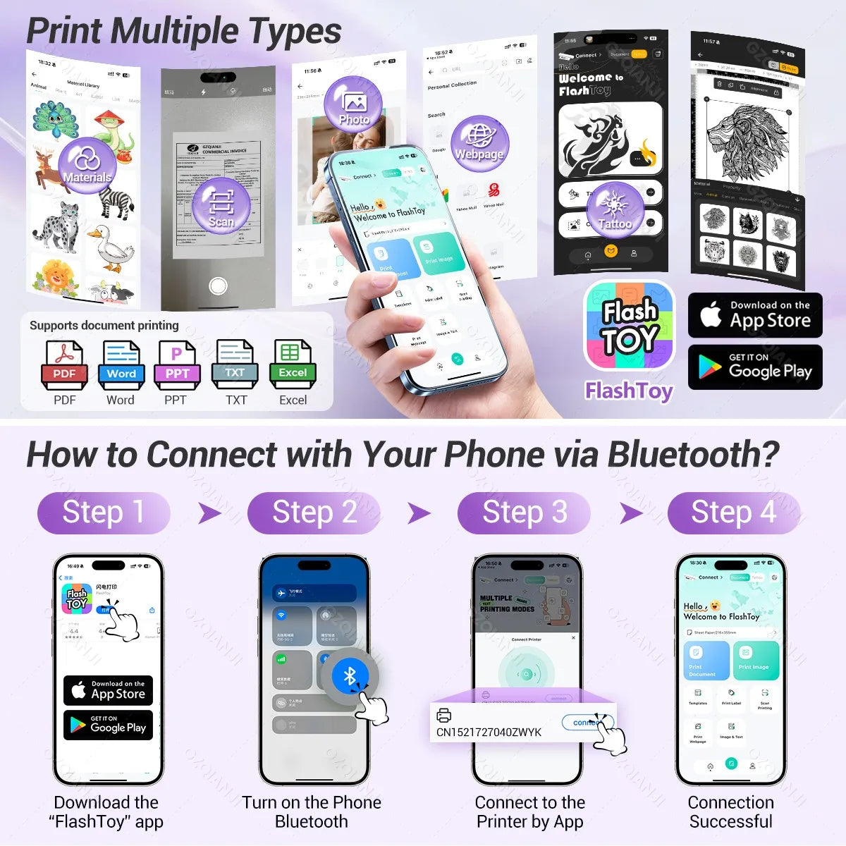 Bluetooth Inkless Portable A4 Thermal Printer