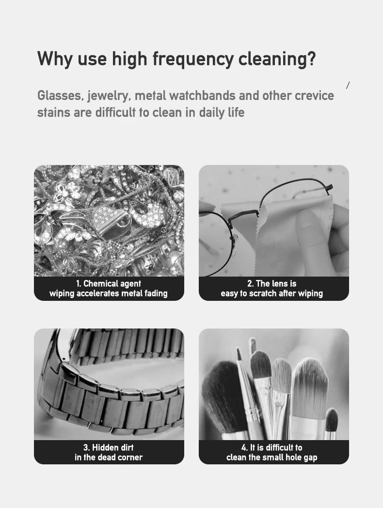 2026 New Ultrasonic Cleaning Machine Vibration Wash Cleaner Jewelry Glasses Cleaner Watch Cleaning Makeup Brush Cleaning Tool