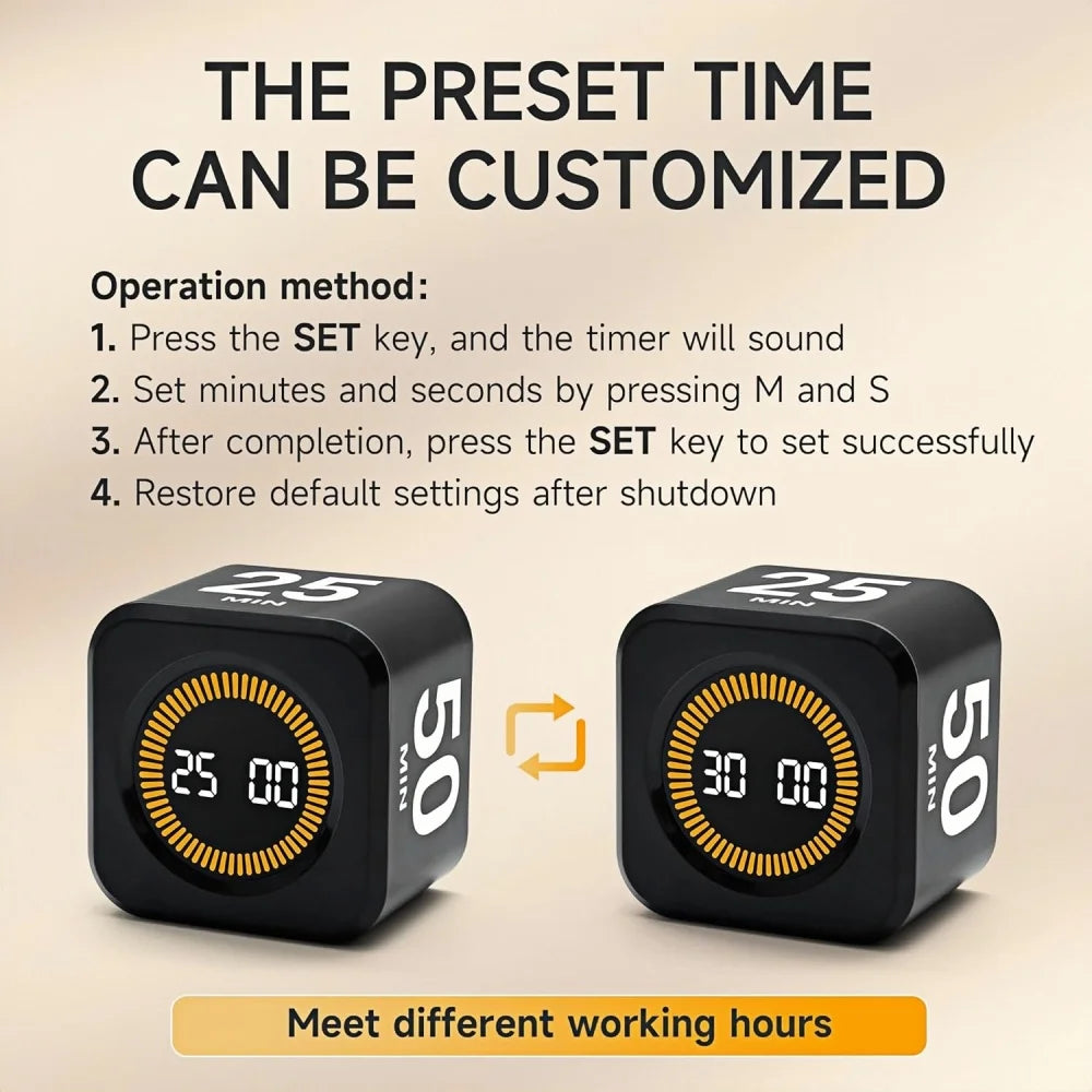 Gravity Sensor Timer Cube for Study, Visual Flip Timer with LED Screen