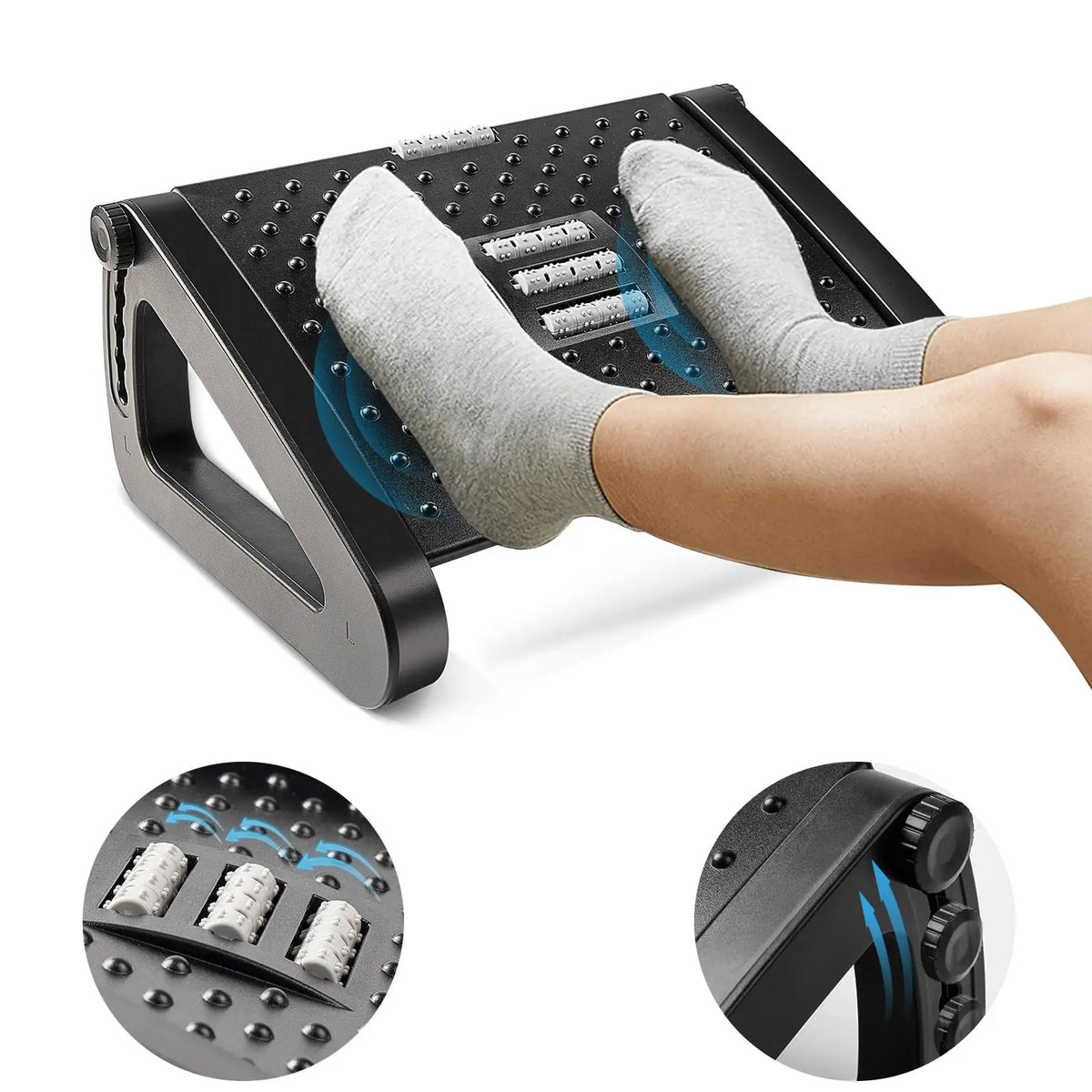 Under Desk Footrest Ergonomic Foot Stool with Massage Rollers
