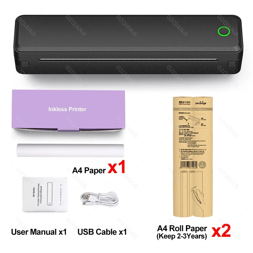 Bluetooth Inkless Portable A4 Thermal Printer