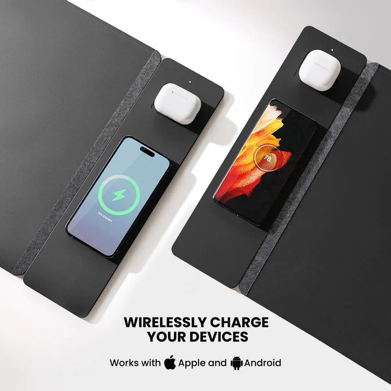 Desk Mat with 3-in-1 Wireless Charging Mouse Pad