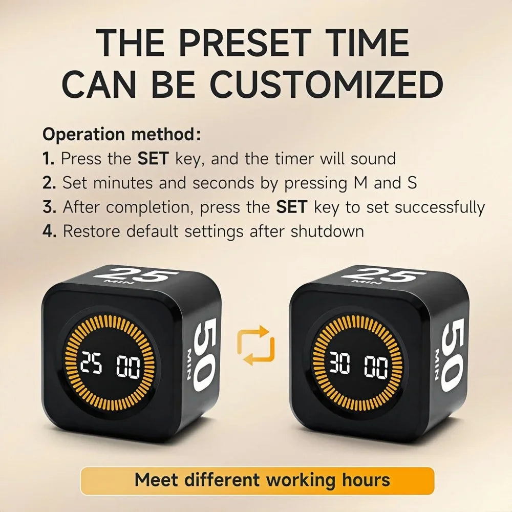 Gravity Sensor Timer Cube for Study, Visual Flip Timer with LED Screen