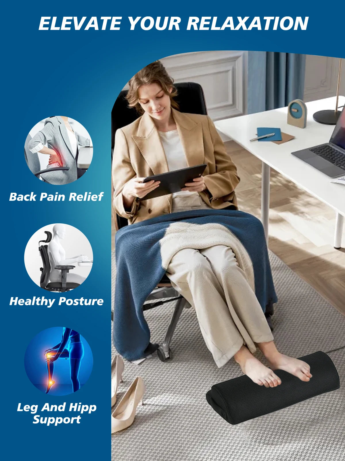 Memory Foam Office Foot Stool & Under Desk Footrest