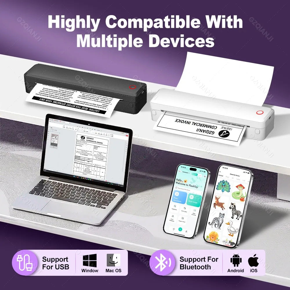 Bluetooth Inkless Portable A4 Thermal Printer