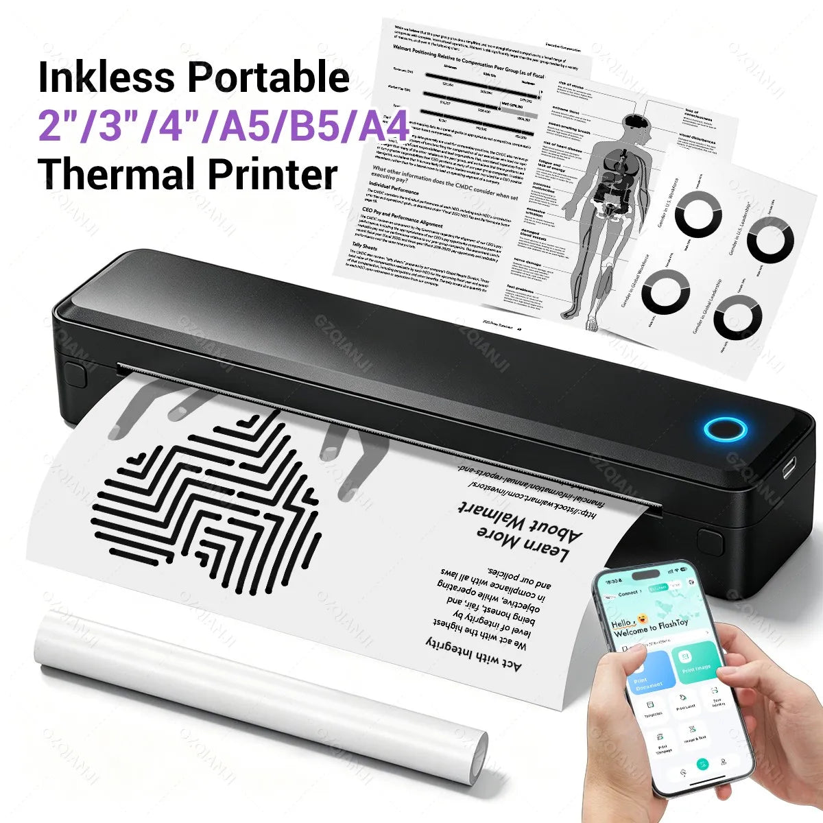 Bluetooth Inkless Portable A4 Thermal Printer