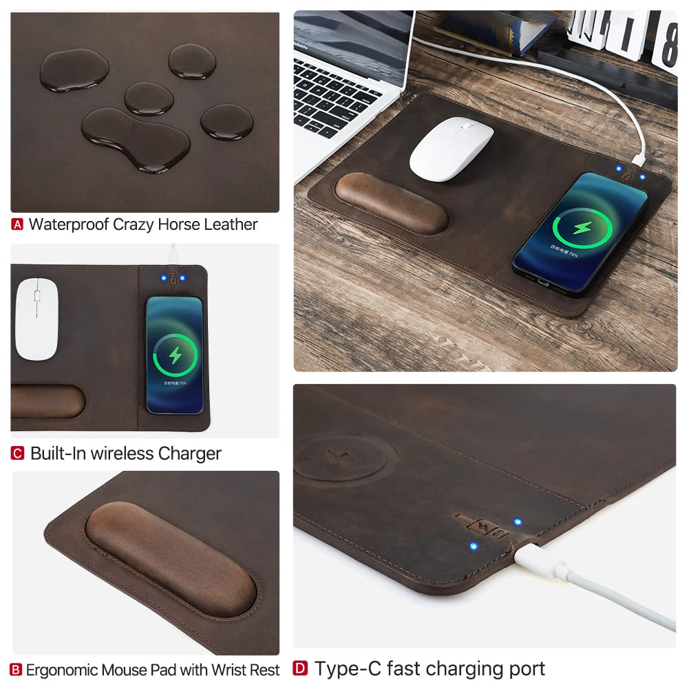 Genuine Leather Charging Mouse Mat