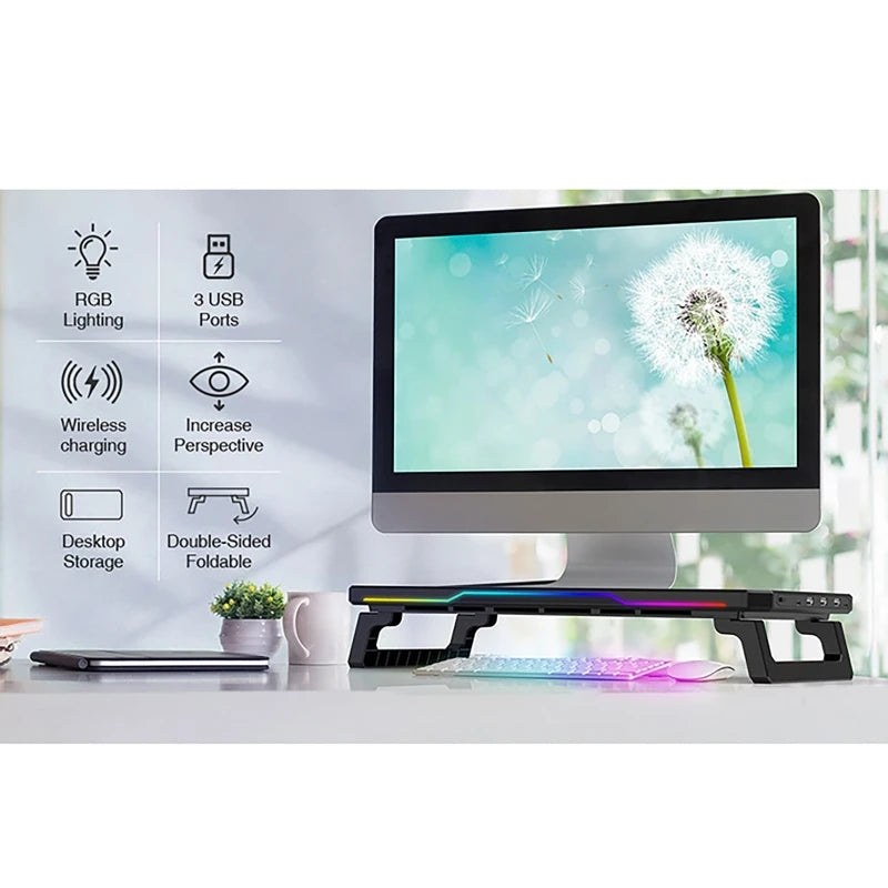 Wireless Charging Computer Stand with RGB Light Monitor Stand