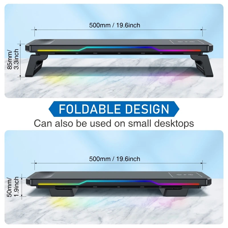 Wireless Charging Computer Stand with RGB Light Monitor Stand