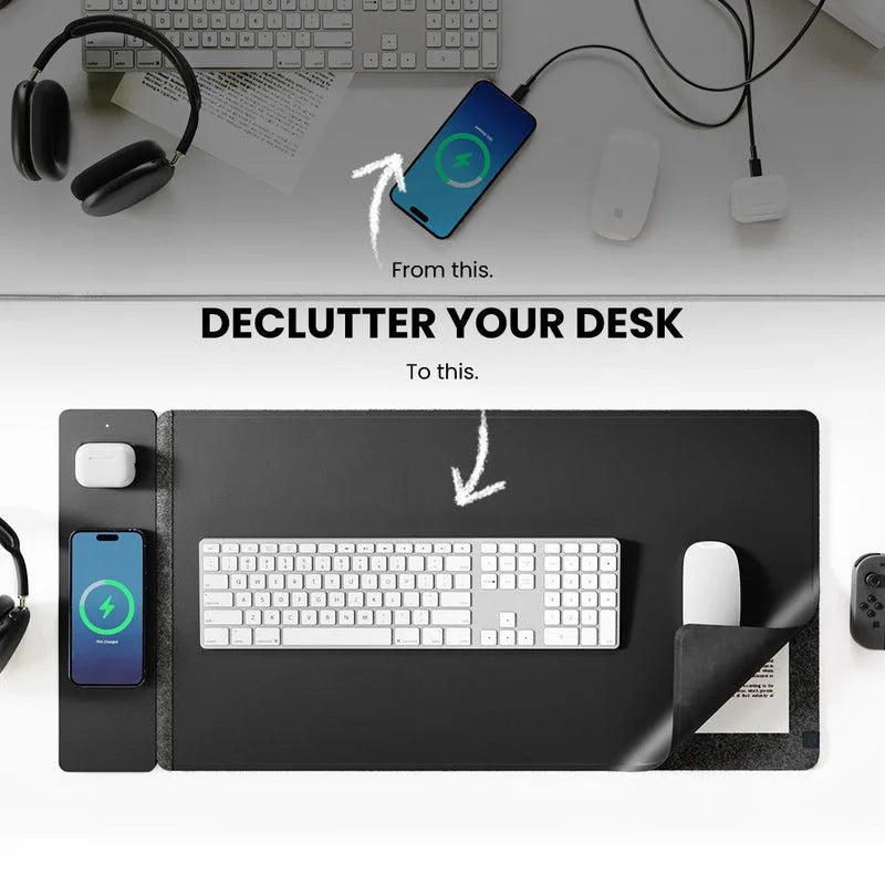 Desk Mat with 3-in-1 Wireless Charging Mouse Pad