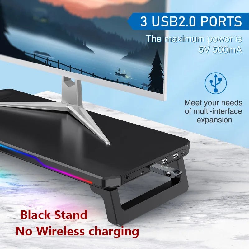 Wireless Charging Computer Stand with RGB Light Monitor Stand
