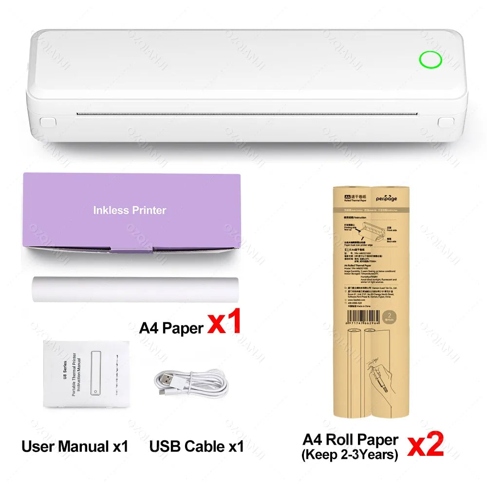 Bluetooth Inkless Portable A4 Thermal Printer