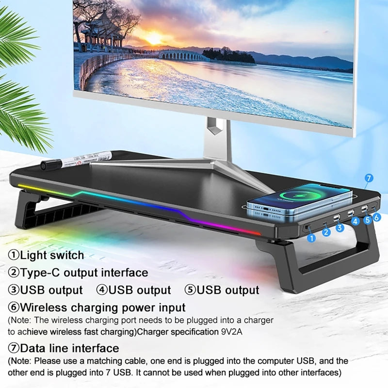 Wireless Charging Computer Stand with RGB Light Monitor Stand