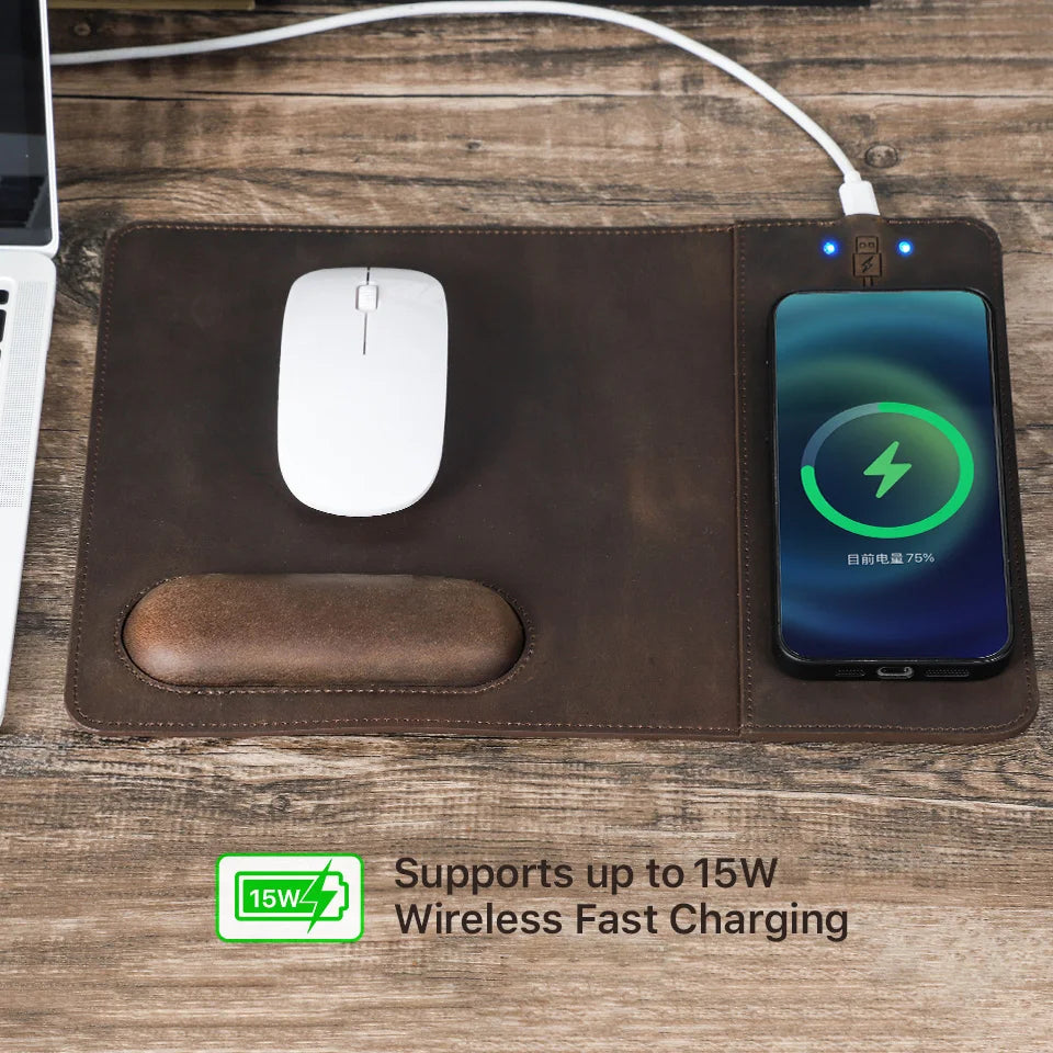Genuine Leather Charging Mouse Mat