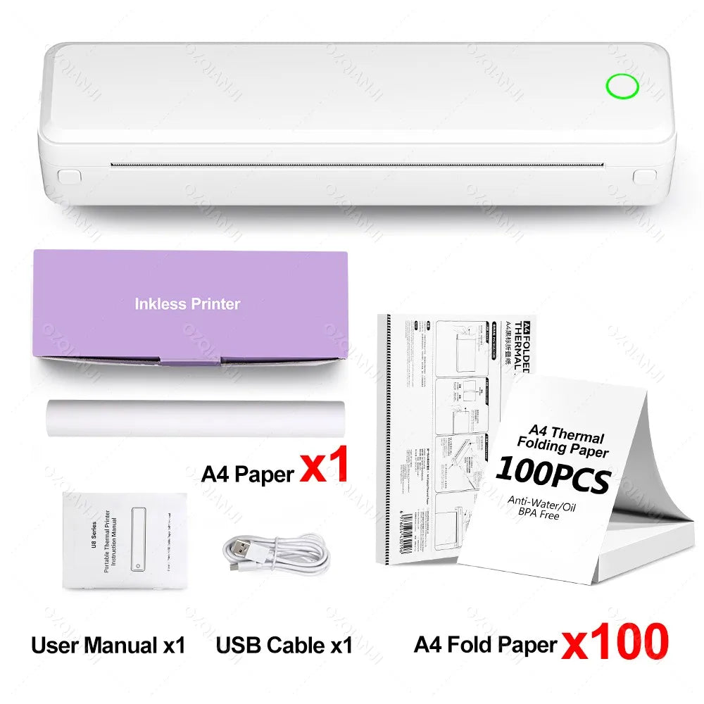 Bluetooth Inkless Portable A4 Thermal Printer