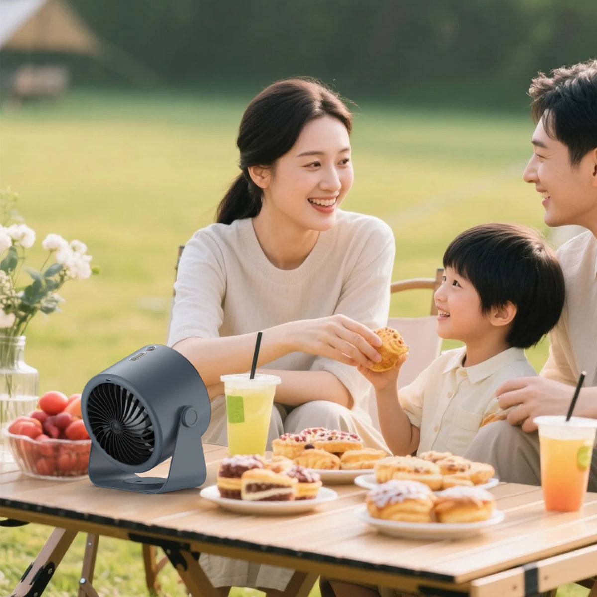 Powerful Rechargeable Turbo Fan – 100-Speed Portable Cooling Fan with LED Light