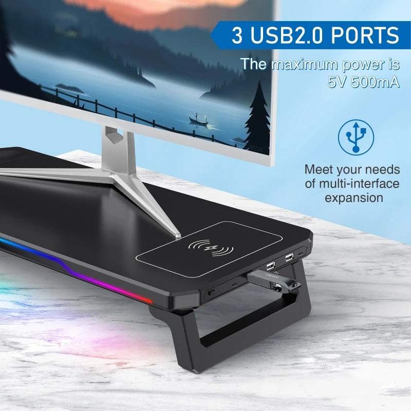 Wireless Charging Computer Stand with RGB Light Monitor Stand