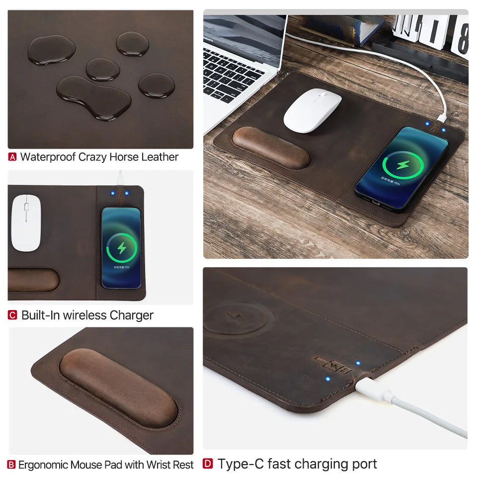 Genuine Leather Charging Mouse Mat