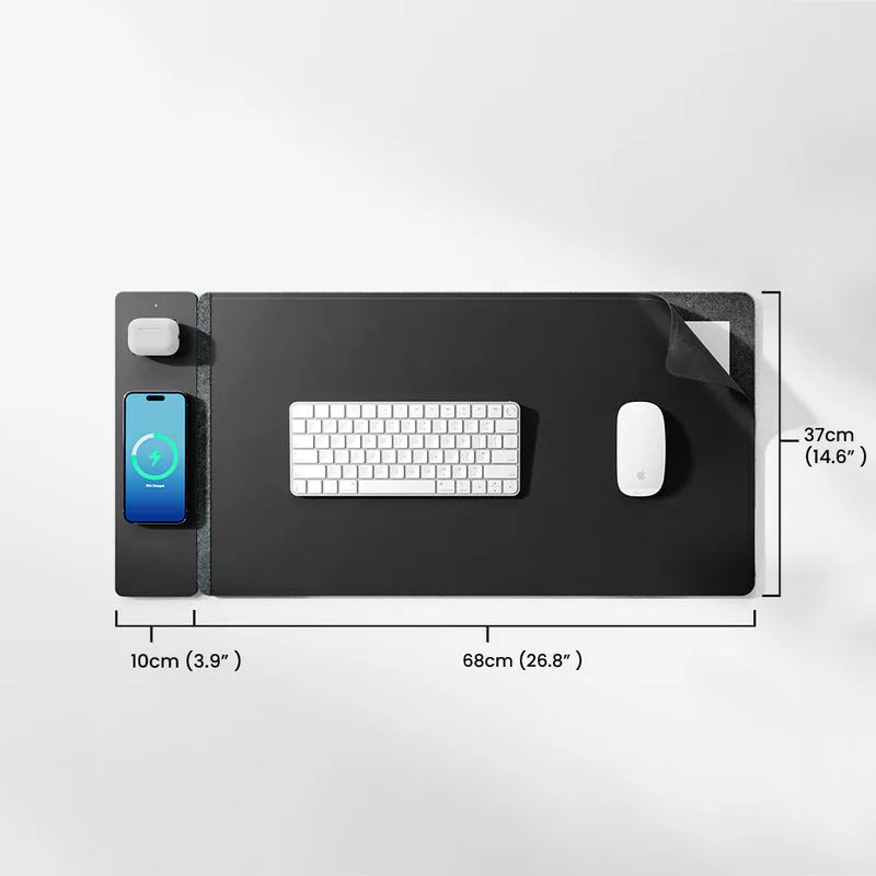 Desk Mat with 3-in-1 Wireless Charging Mouse Pad