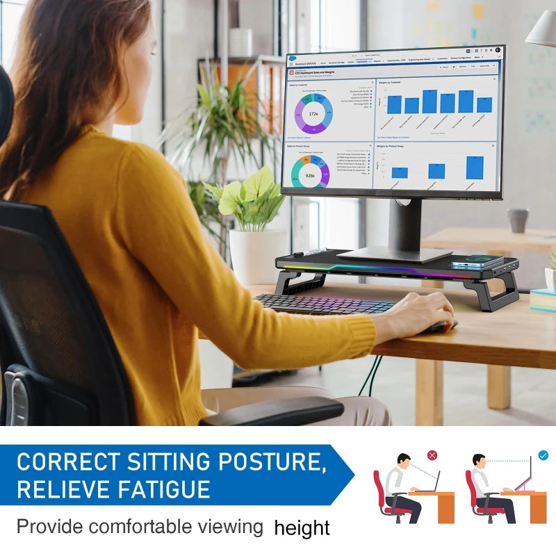 Wireless Charging Computer Stand with RGB Light Monitor Stand