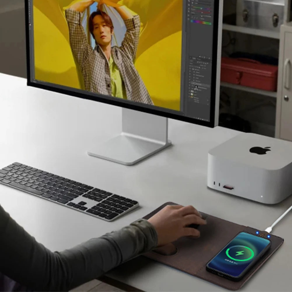 Genuine Leather Charging Mouse Mat
