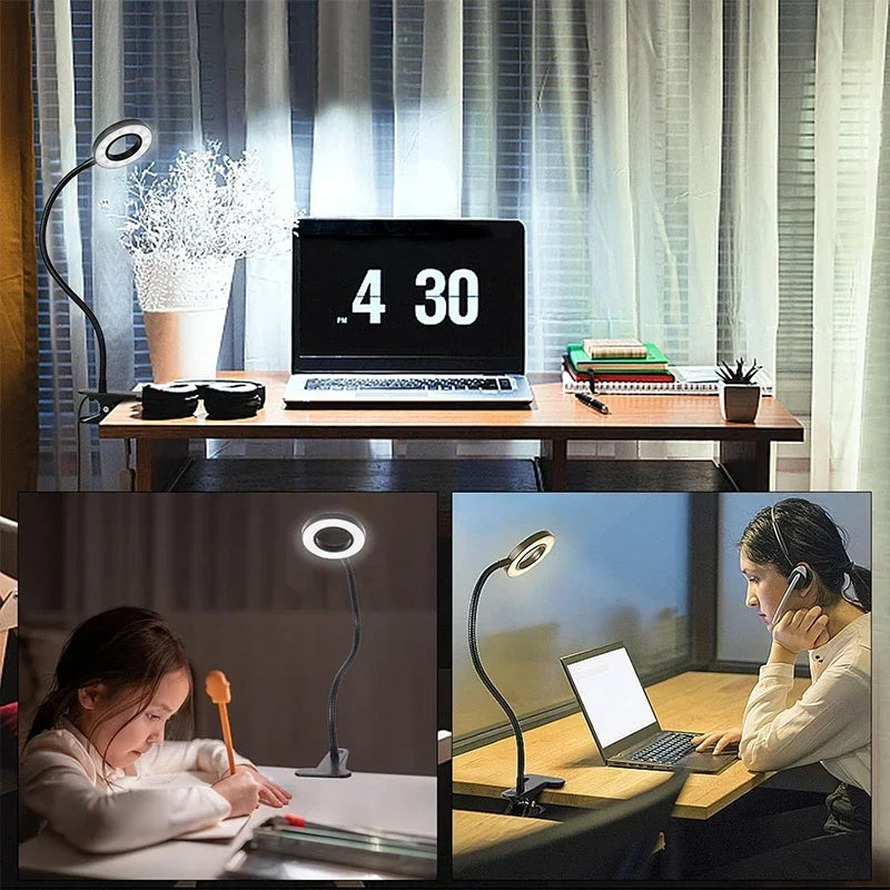 Reading Desk Lamp Bed Dimmable, 3 Modes & 10 Dimming Levels USB Clamp