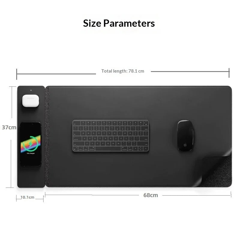 Desk Mat with 3-in-1 Wireless Charging Mouse Pad